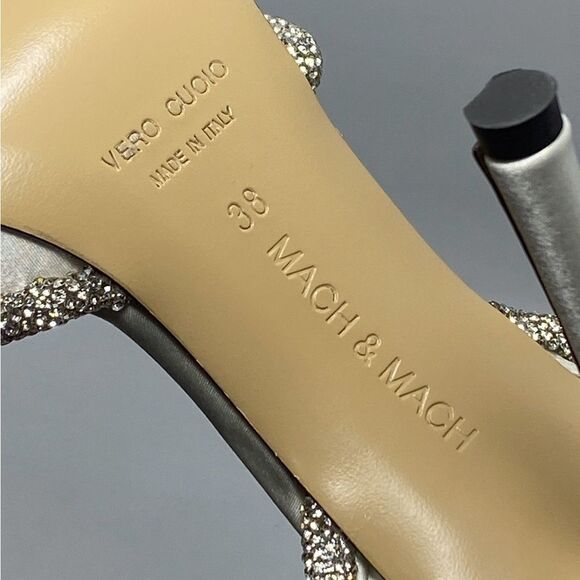 Mach & Mach Crystal Heart 110 Satin Ankle-Strap Pumps size 38 - Picture 16 of 16